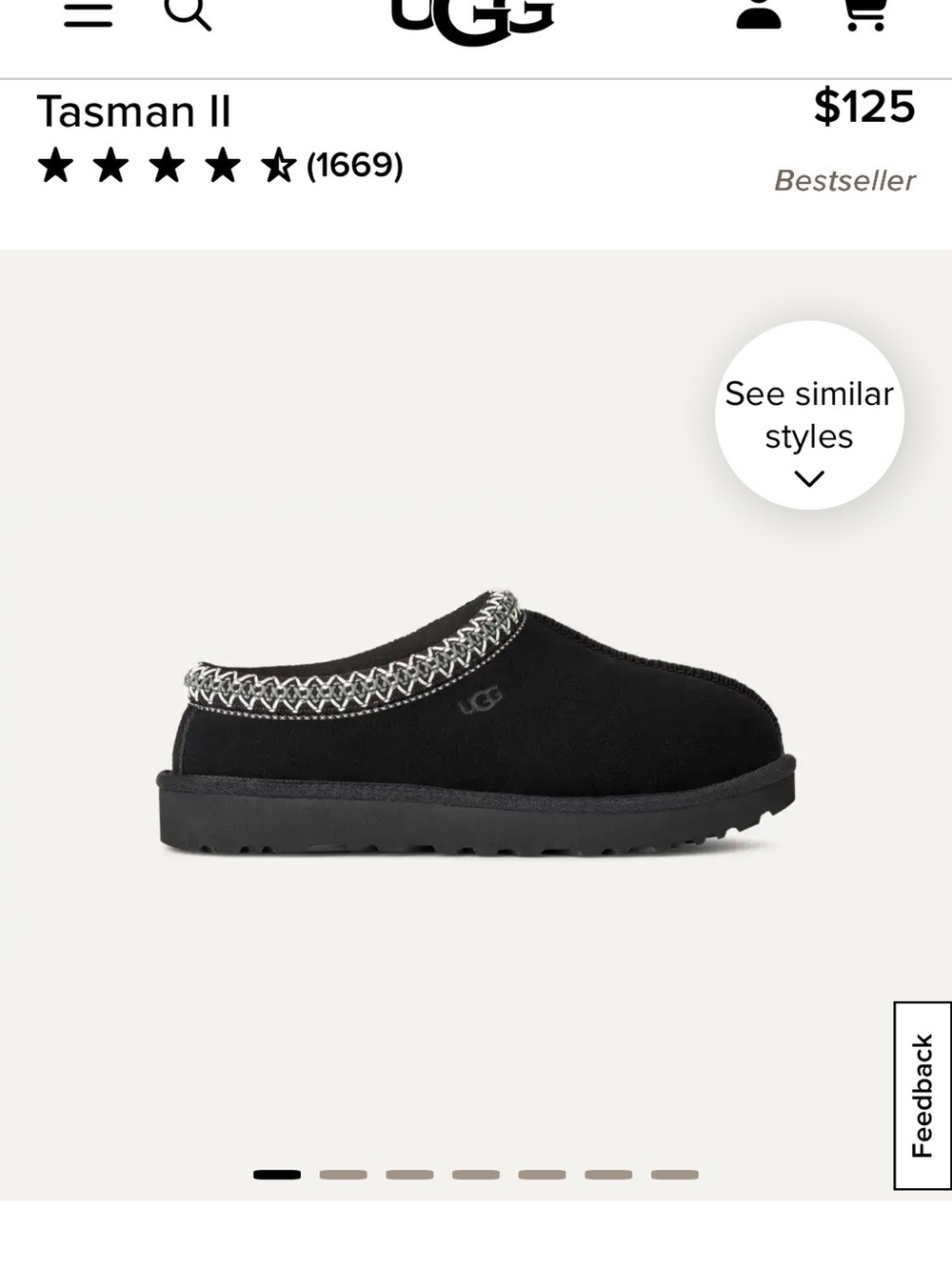 UGG Tasman II Black Slip-On Suede Clog with Patterned Trim